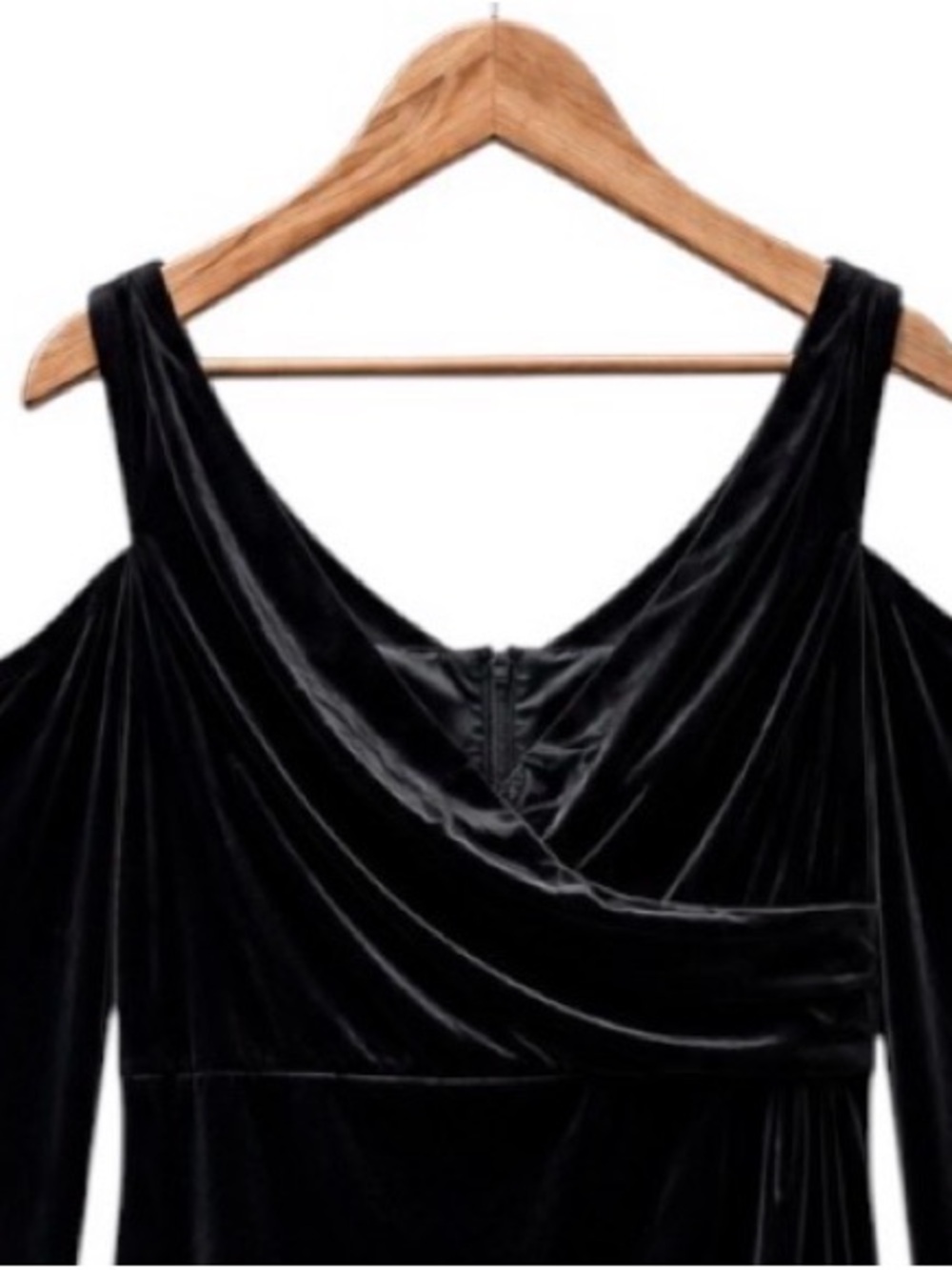 Griffniseti Black Velvet Cold Shoulder Maxi Dress NWT Size Large Stretch Gown - Picture 2 of 7